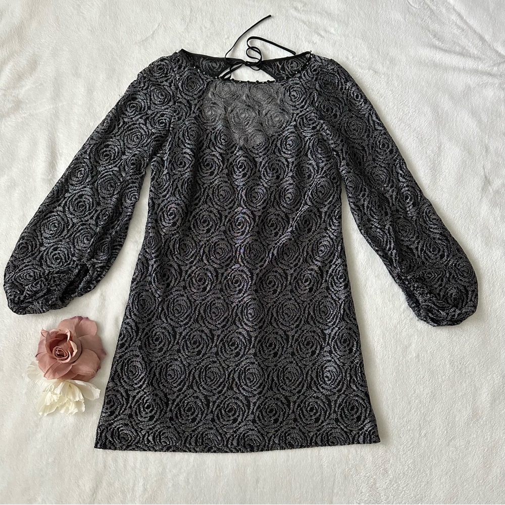 Laundry By Shelli Segal Black Rosette Long Sleeve Dress Size 6